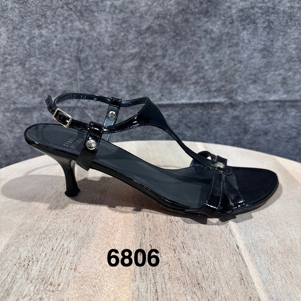 Stuart Weitzman Black Patent Leather T Strap Stiletto Heels Women's Size 10